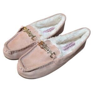 Juicy Couture Intoit Pink Moccasin Slippers Size 9 Faux Fur Mean Girls Crystals